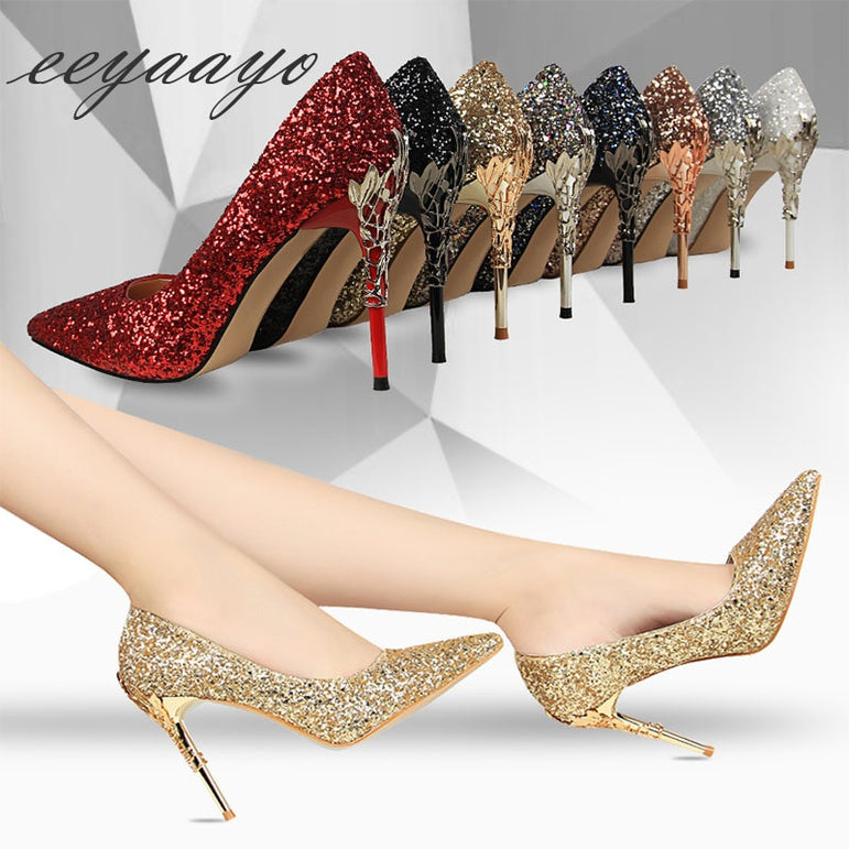 Pointed Toe Metal Women Pumps Thin High Heels