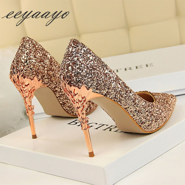 Pointed Toe Metal Women Pumps Thin High Heels