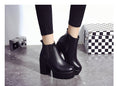 Leather Women  Round Toe Thick Heels