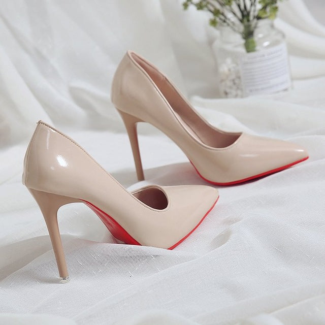 Leather Stiletto Pointed High Heels