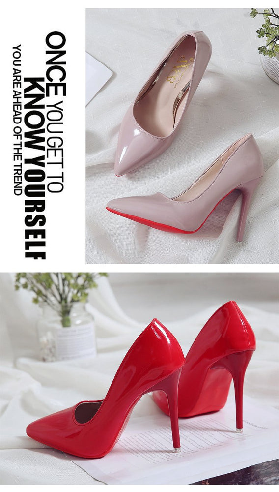 Leather Stiletto Pointed High Heels