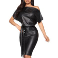 Leather Crew Neck Mini Dress