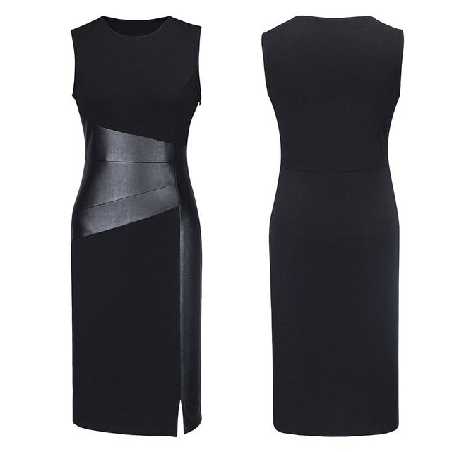 Leather Sleeveless Cut Bodycon Evening Dress