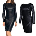 Long Sleeve Leather Club Pencil Stretch Dress