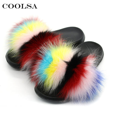 Indoor Flip Flops Women Fox Fur Slippers