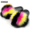 Indoor Flip Flops Women Fox Fur Slippers