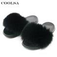 Indoor Flip Flops Women Fox Fur Slippers