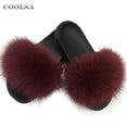 Indoor Flip Flops Women Fox Fur Slippers