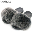 Indoor Flip Flops Women Fox Fur Slippers