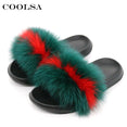 Indoor Flip Flops Women Fox Fur Slippers