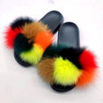 Indoor Flip Flops Women Fox Fur Slippers