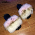 Indoor Flip Flops Women Fox Fur Slippers