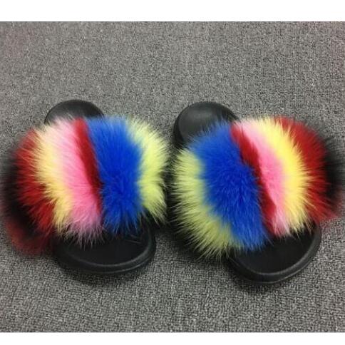 Non slip Fox Fur Slides Women Furry Slippers