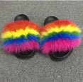 Non slip Fox Fur Slides Women Furry Slippers