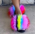 Non slip Fox Fur Slides Women Furry Slippers