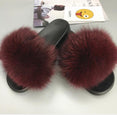 Non slip Fox Fur Slides Women Furry Slippers