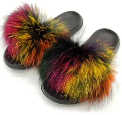 Non slip Fox Fur Slides Women Furry Slippers