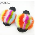 Non slip Fox Fur Slides Women Furry Slippers