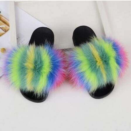 Non slip Fox Fur Slides Women Furry Slippers