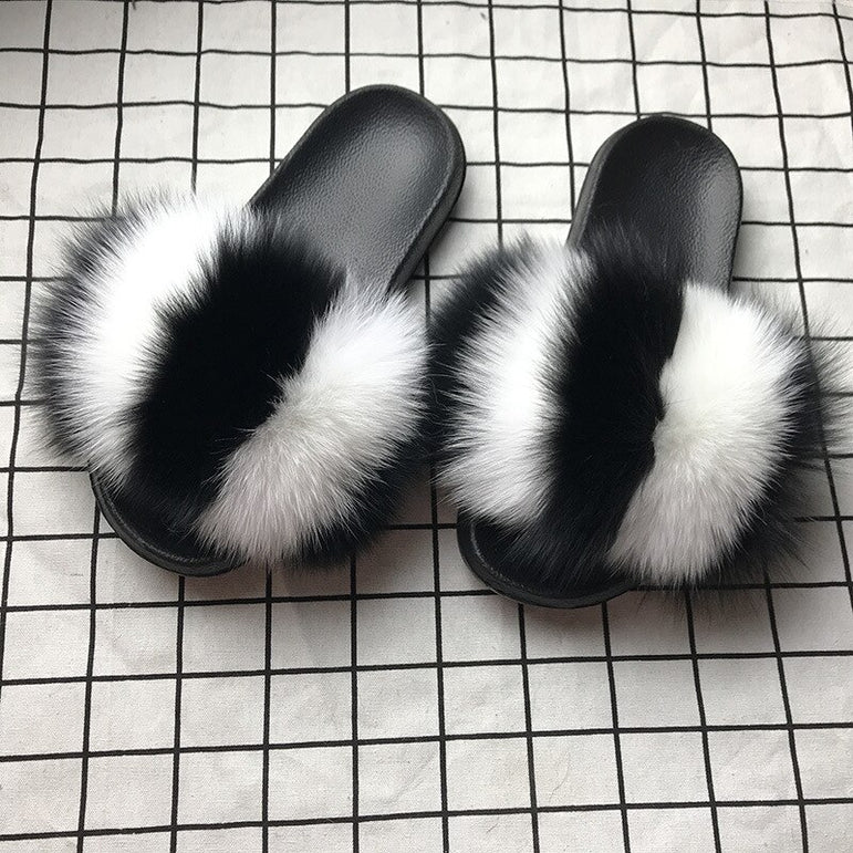 Furry Indoor Flip Flops Fox Fur Slippers