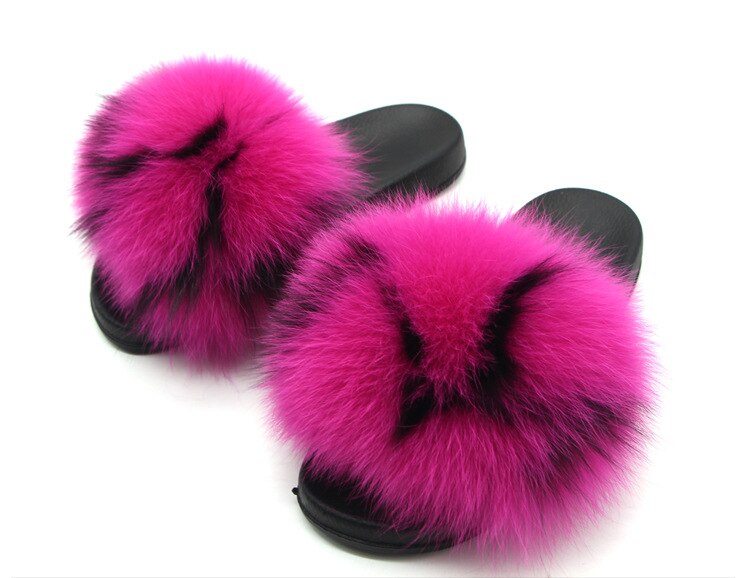 Furry Indoor Flip Flops Fox Fur Slippers