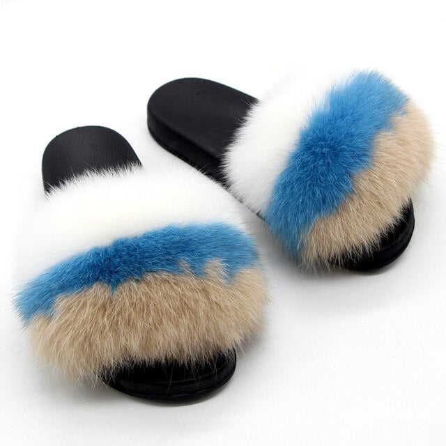 Furry Indoor Flip Flops Fox Fur Slippers