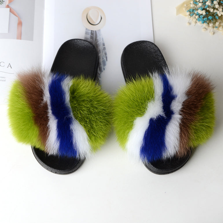 Furry Indoor Flip Flops Fox Fur Slippers