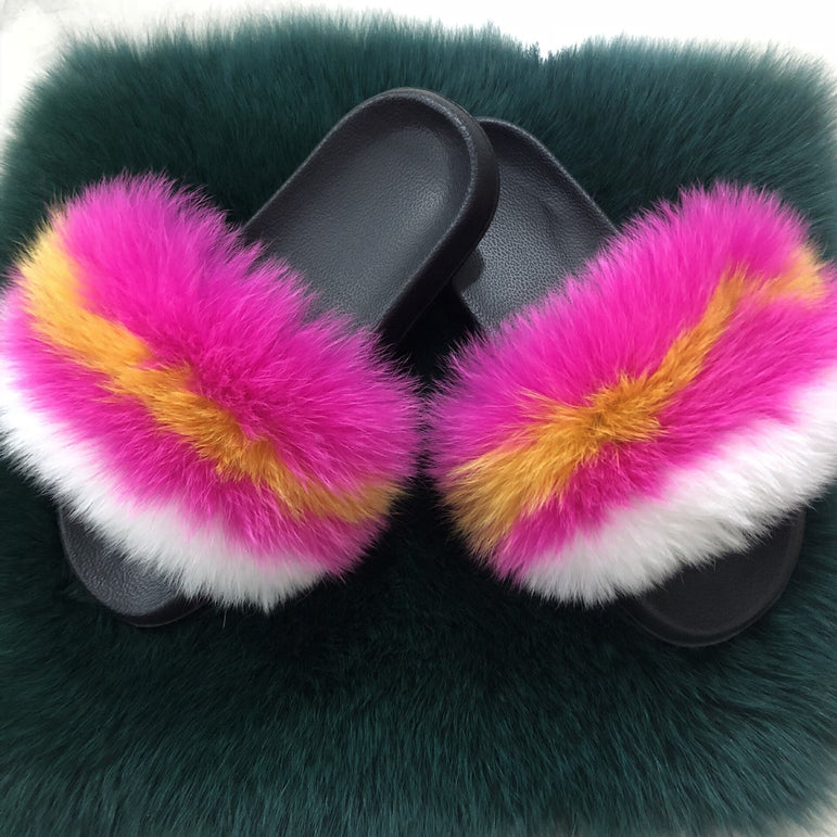 Furry Indoor Flip Flops Fox Fur Slippers