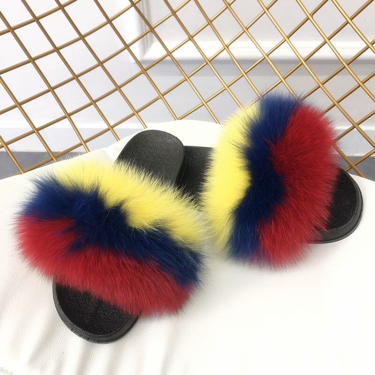 Furry Indoor Flip Flops Fox Fur Slippers