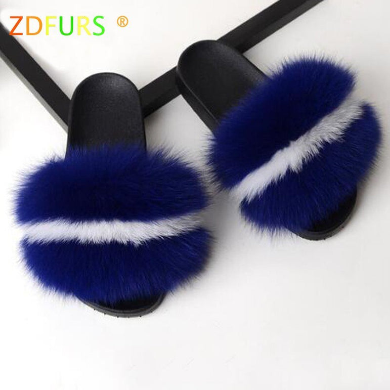 Furry Indoor Flip Flops Fox Fur Slippers