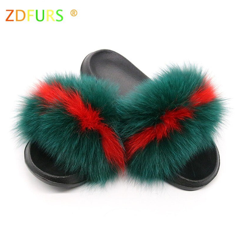 Furry Indoor Flip Flops Fox Fur Slippers