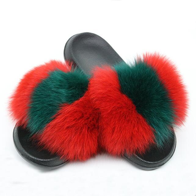 Furry Indoor Flip Flops Fox Fur Slippers