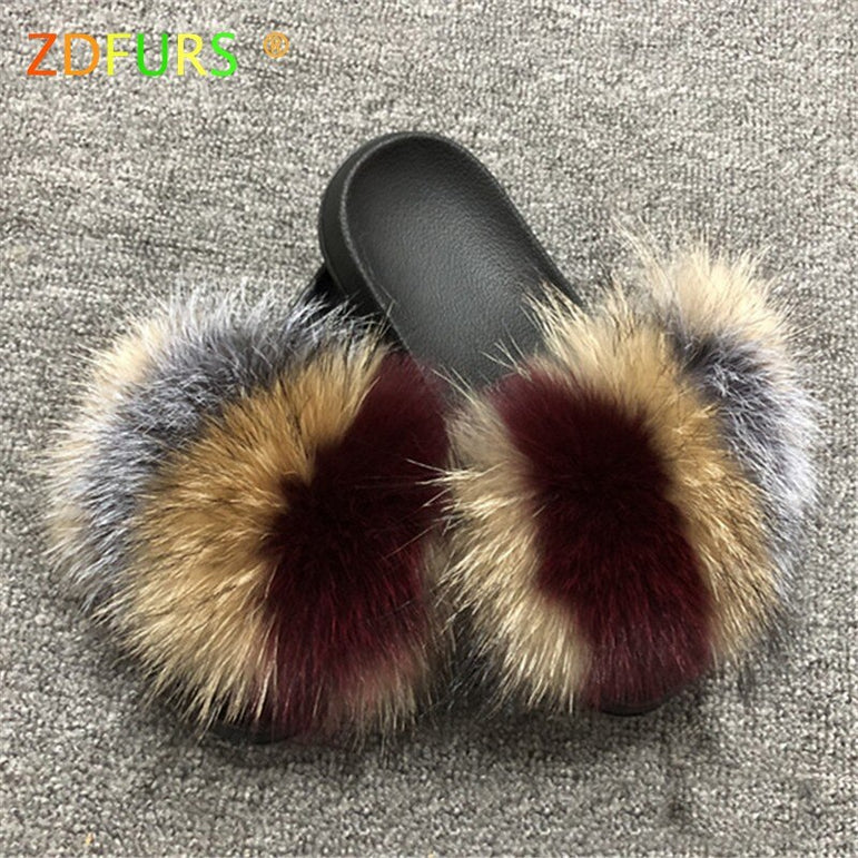 Furry Indoor Flip Flops Fox Fur Slippers