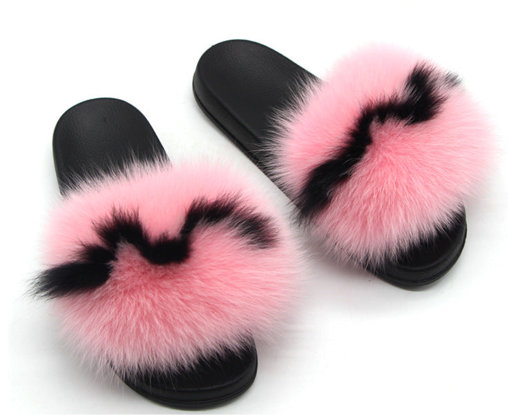 Furry Indoor Flip Flops Fox Fur Slippers