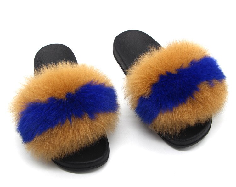 Furry Indoor Flip Flops Fox Fur Slippers