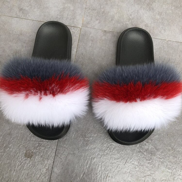 Furry Indoor Flip Flops Fox Fur Slippers