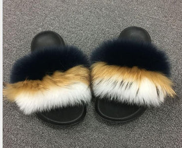 Plush Furry Slides Outdoor Fox Fur Slipper