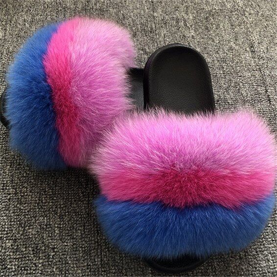 Plush Furry Slides Outdoor Fox Fur Slipper