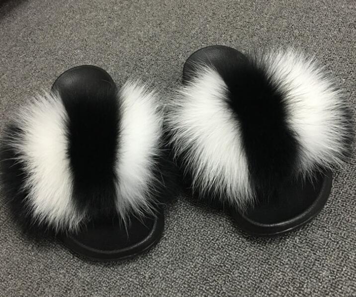 Plush Furry Slides Outdoor Fox Fur Slipper