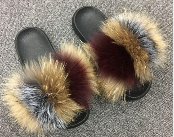 Plush Furry Slides Outdoor Fox Fur Slipper