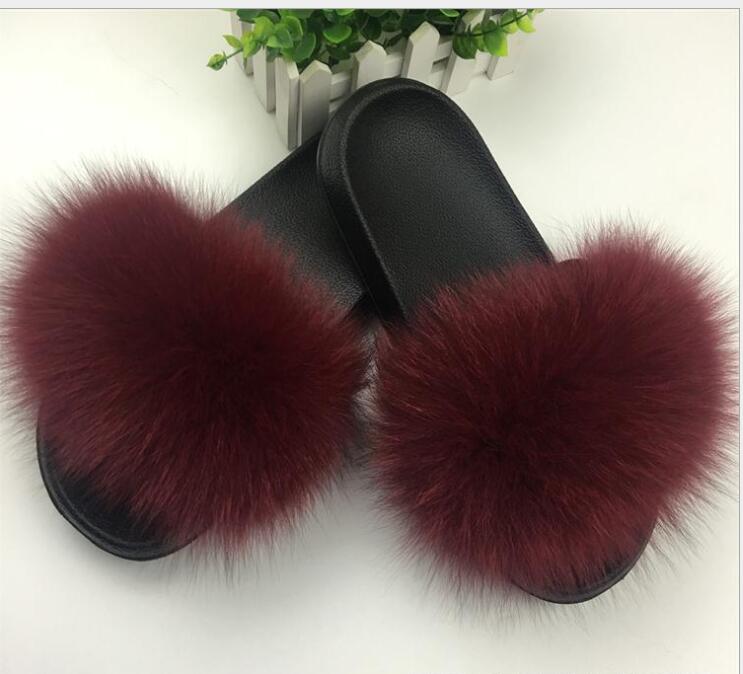 Plush Furry Slides Outdoor Fox Fur Slipper