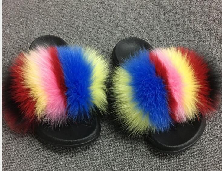 Plush Furry Slides Outdoor Fox Fur Slipper