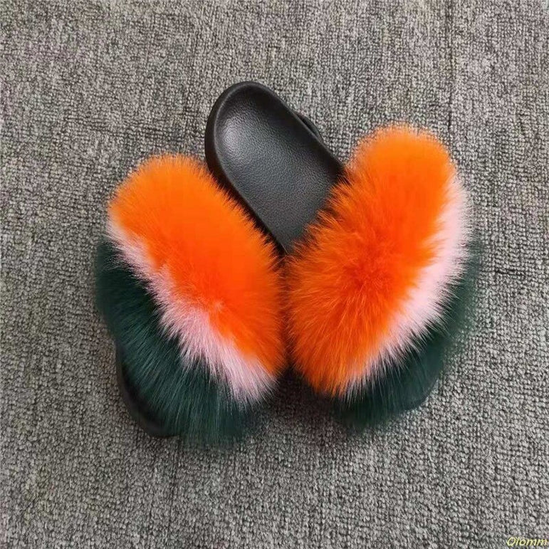 Plush Furry Slides Outdoor Fox Fur Slipper