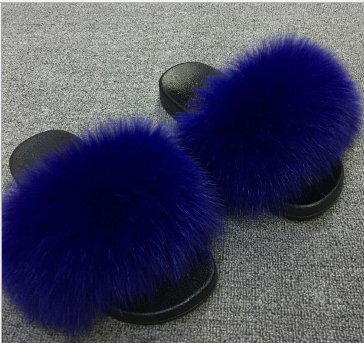 Plush Furry Slides Outdoor Fox Fur Slipper