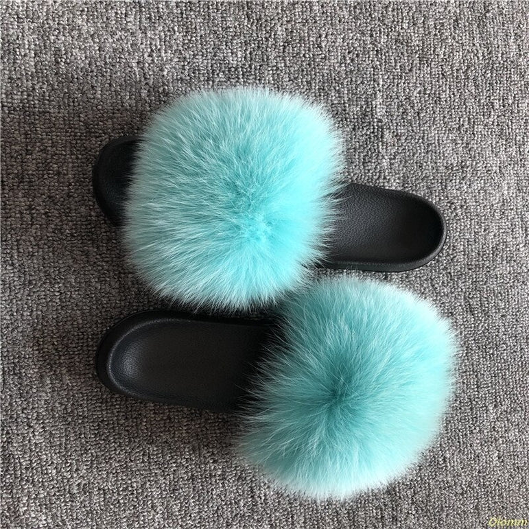 Plush Furry Slides Outdoor Fox Fur Slipper