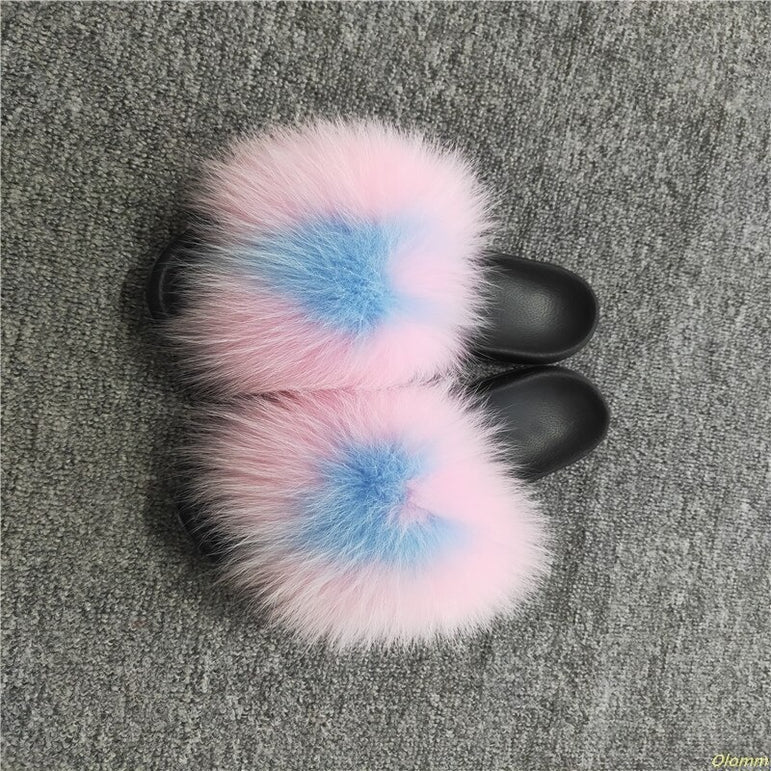 Plush Furry Slides Outdoor Fox Fur Slipper