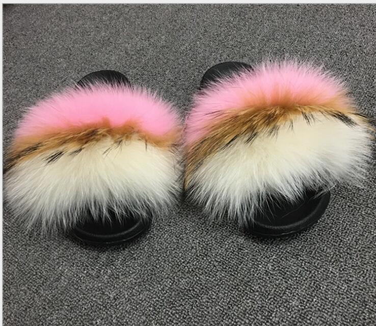 Plush Furry Slides Outdoor Fox Fur Slipper