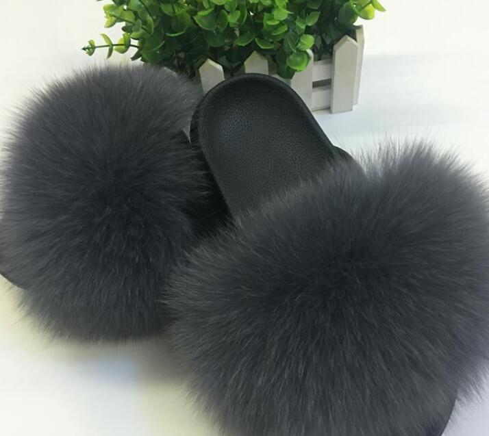 Plush Furry Slides Outdoor Fox Fur Slipper