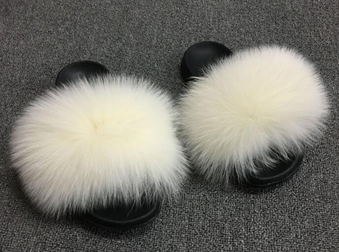 Plush Furry Slides Outdoor Fox Fur Slipper