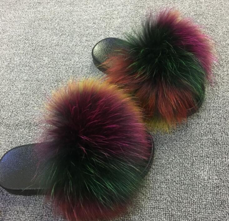 Plush Furry Slides Outdoor Fox Fur Slipper